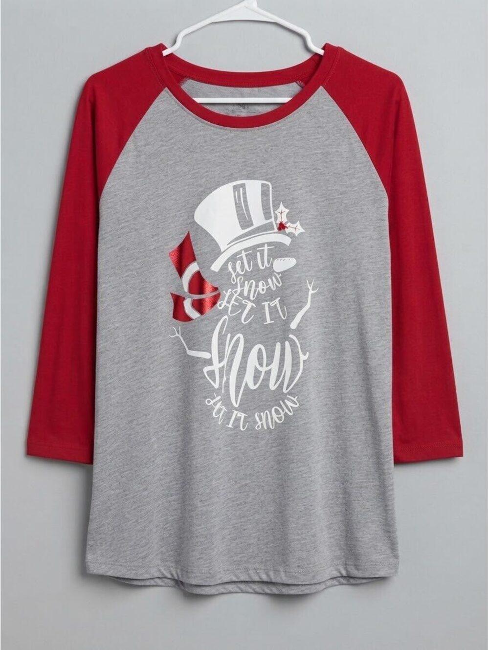 Natural Reflections "Let It Snow" Holiday Raglan Top Size 1X